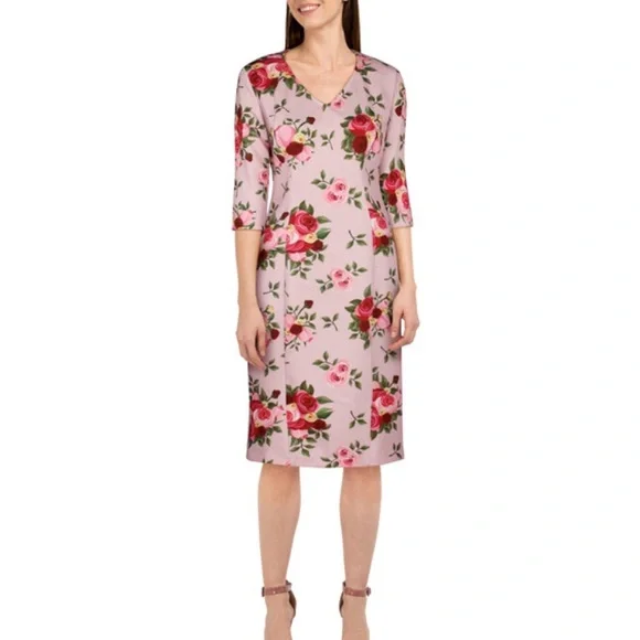 Vintage Rose Pencil Dress Pale Pink floral New - Picture 9 of 11